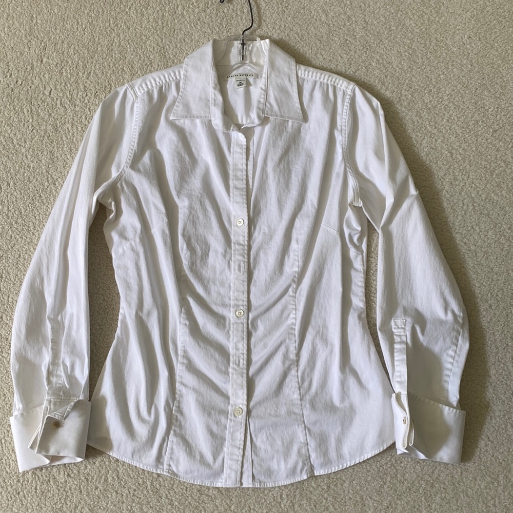 White long sleeve dress shirt cuffs stretch cotton Medium